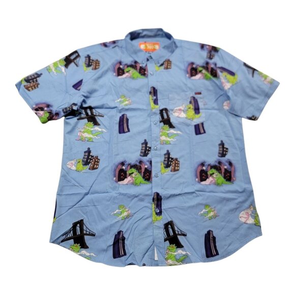 RSVLTS Kunuflex Button Up Shirt Mens Size XL Reptar Rugrats Nickelodeon Blue - Picture 1 of 5